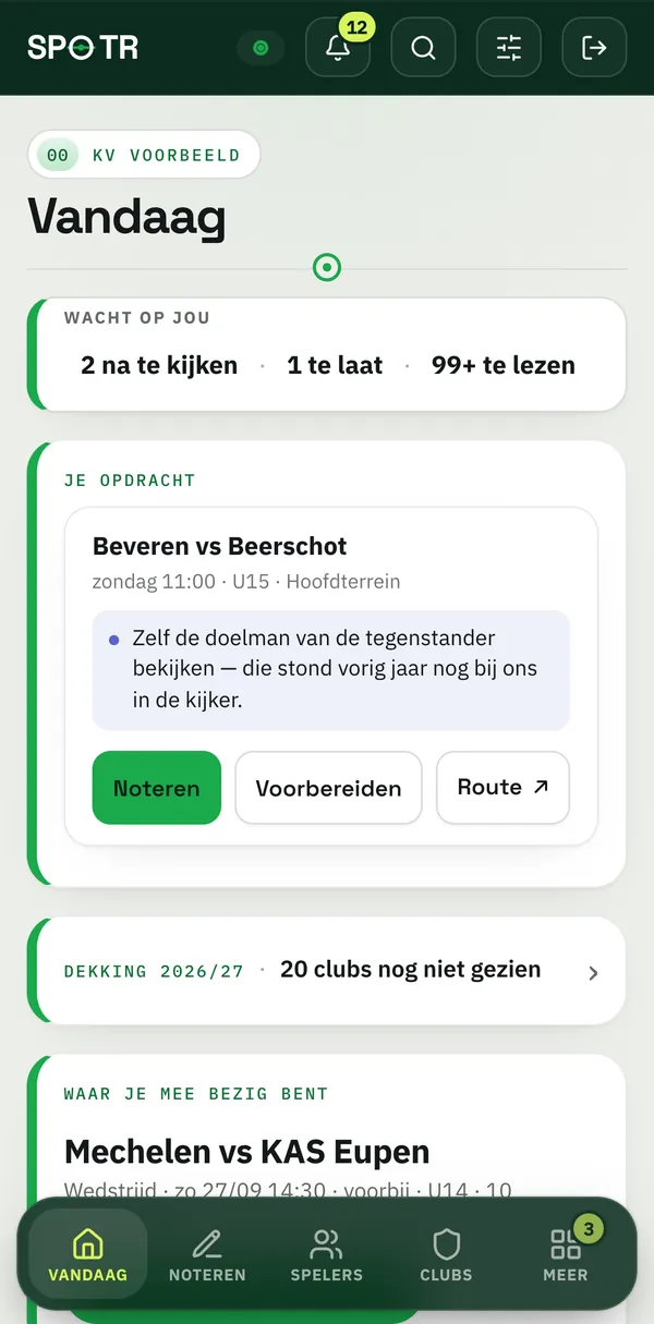 Het scherm Vandaag met de opdracht van de scout.