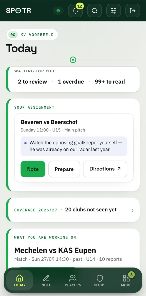 The Today screen with the scout’s assignment.