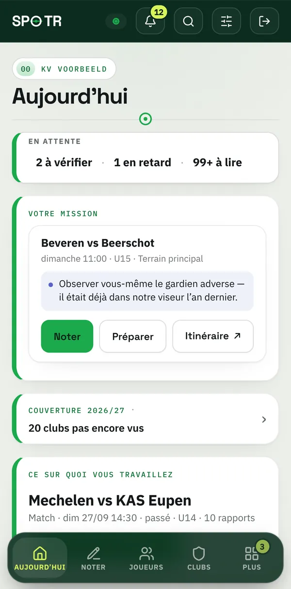 L’écran Aujourd’hui avec la mission du scout.