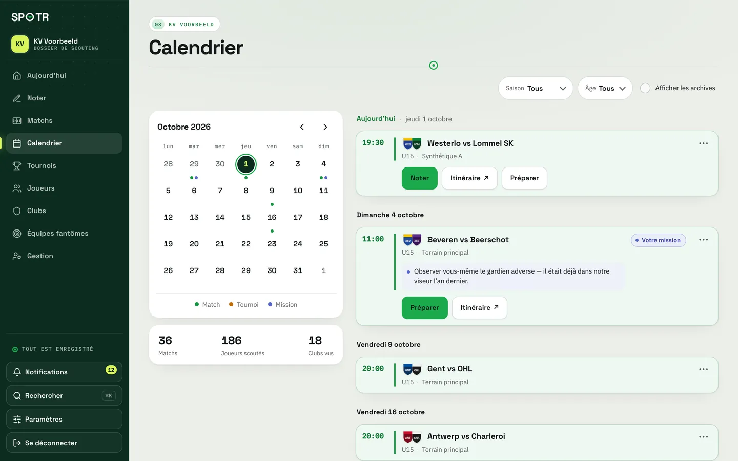 Le calendrier avec les matchs d’octobre.